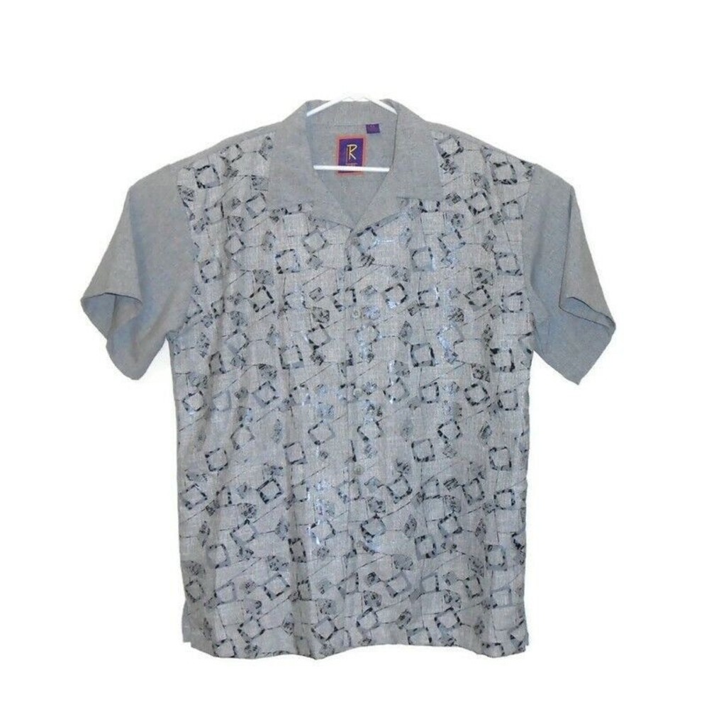 R Lewis Downtown Men's XL Shirt Gray Button Up Short‎ Sleeve Geometric Gift